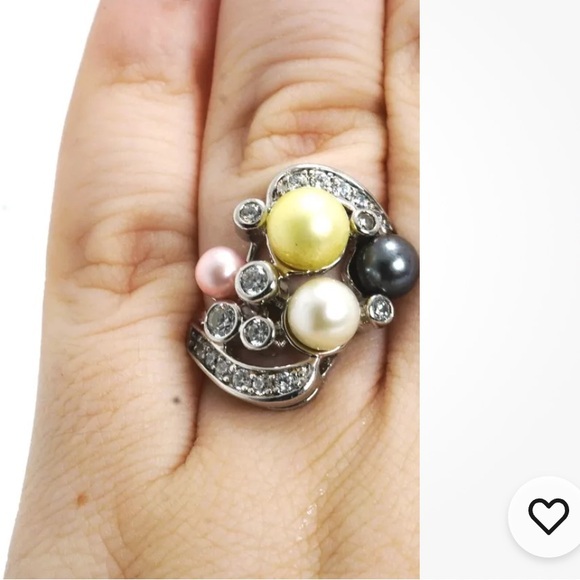 ESPO vintage sterling silver pearl & CZ ring  size 8